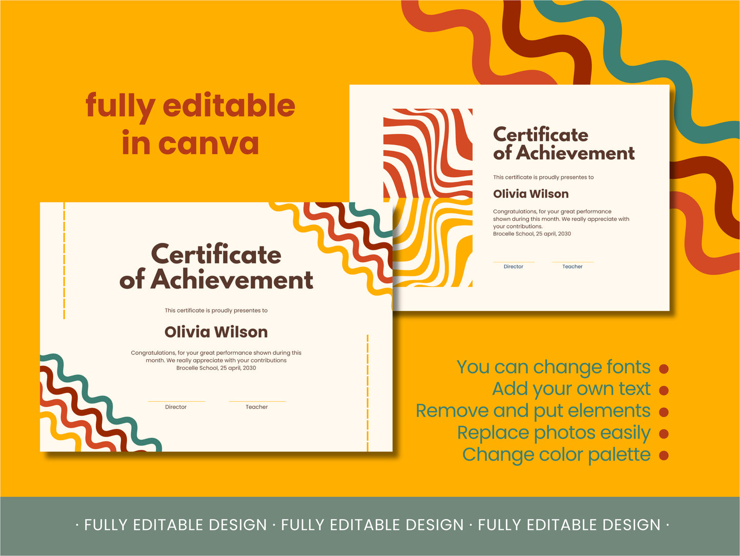 Certificate Template Canva Recognition Fully Editable Appreciation Customizable Professional Achievement Modern Template