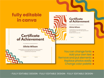 Certificate Template Canva Recognition Fully Editable Appreciation Customizable Professional Achievement Modern Template