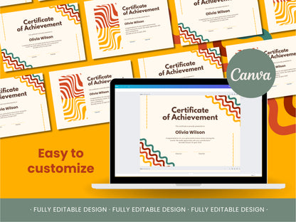 Certificate Template Canva Recognition Fully Editable Appreciation Customizable Professional Achievement Modern Template