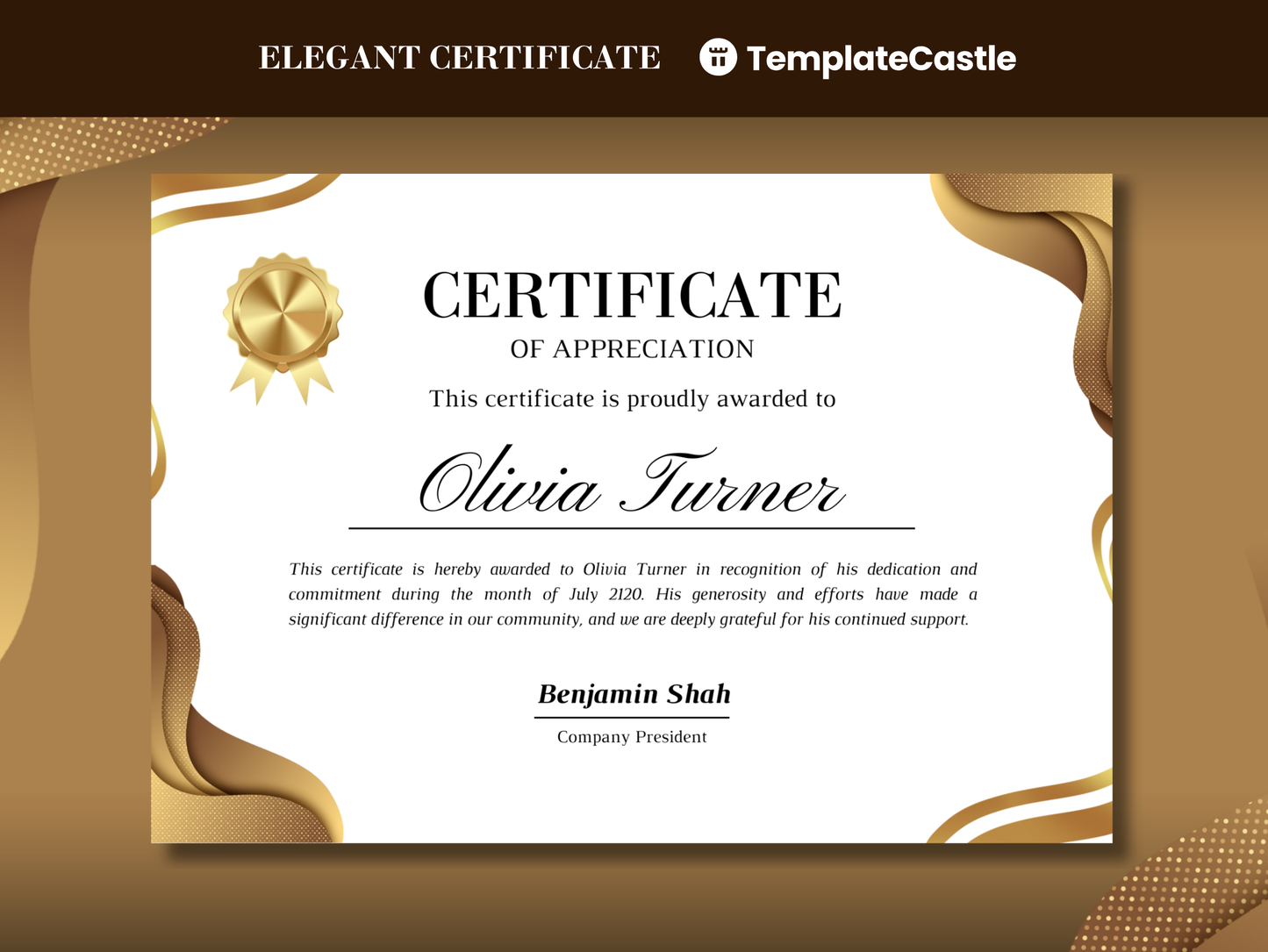 Elegant Certificate Canva Template Luxury Certificate Recognition Gold Modern Template Professional Customizable Appreciation