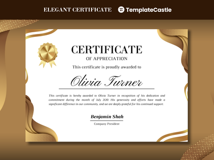 Elegant Certificate Canva Template Luxury Certificate Recognition Gold Modern Template Professional Customizable Appreciation