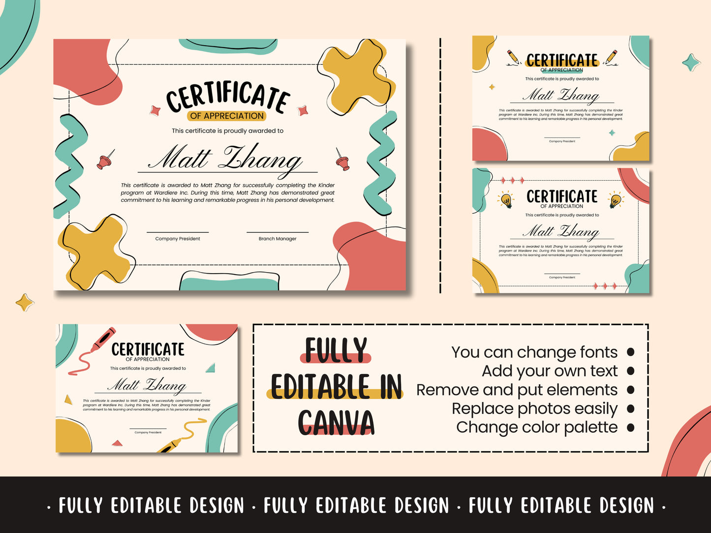 Certificate Colorful Canva Template Recognition Playful Modern Customizable Professional Achievement Fun Design Template