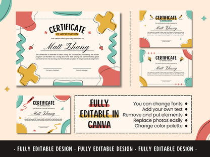 Certificate Colorful Canva Template Recognition Playful Modern Customizable Professional Achievement Fun Design Template