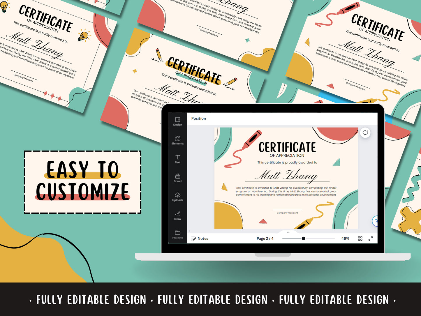 Certificate Colorful Canva Template Recognition Playful Modern Customizable Professional Achievement Fun Design Template