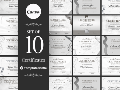 10 Certificates Elegant Canva Templates Professional Recognition Classic And Elegant Monochrome Fully Editable Certificate Achievement