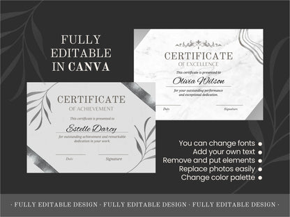 10 Certificates Elegant Canva Templates Professional Recognition Classic And Elegant Monochrome Fully Editable Certificate Achievement