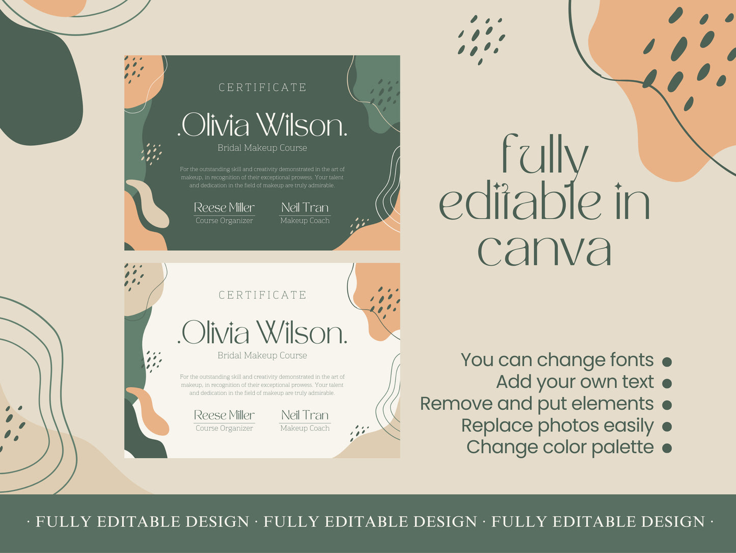 Natural Certificate Canva Template Elegant Customizable Certificate For Makeup Course Appreciation Certificate Fully Editable