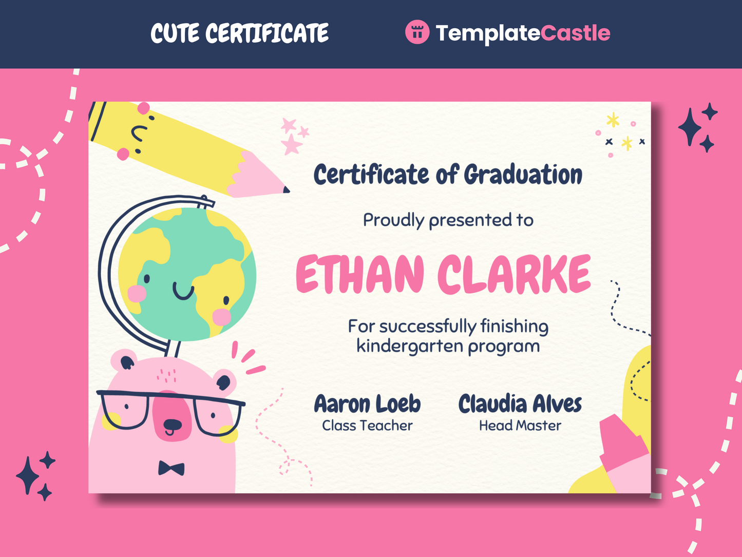 Kindergarten Certificate Canva Template Children Appreciation Fully Editable Colorful Kid Recognition Certificate Instant Download