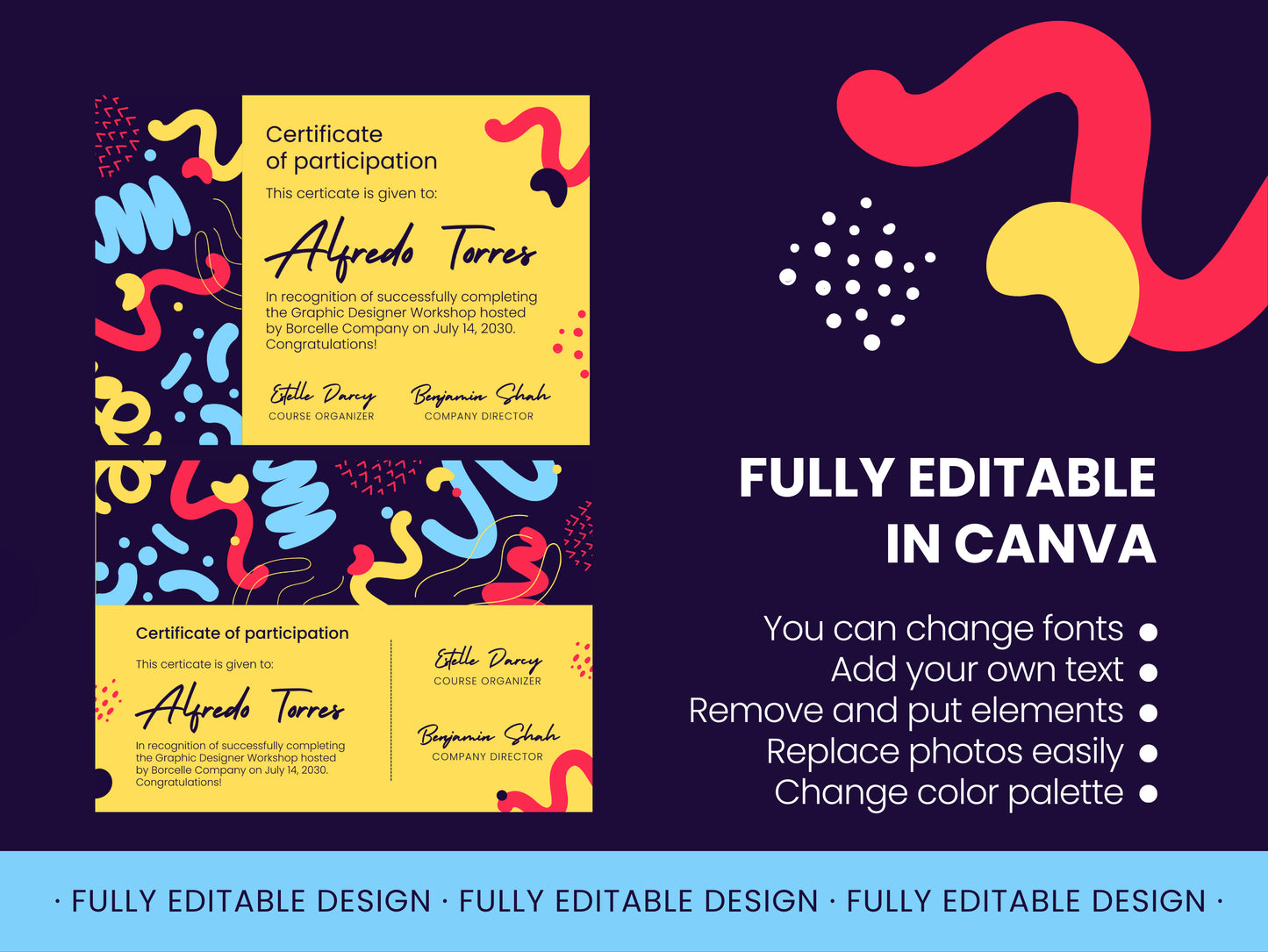 Certificate Modern Abstract Canva Template Participation Certificate Dynamic Fully Editable  Customizable Appreciation Dynamic Style