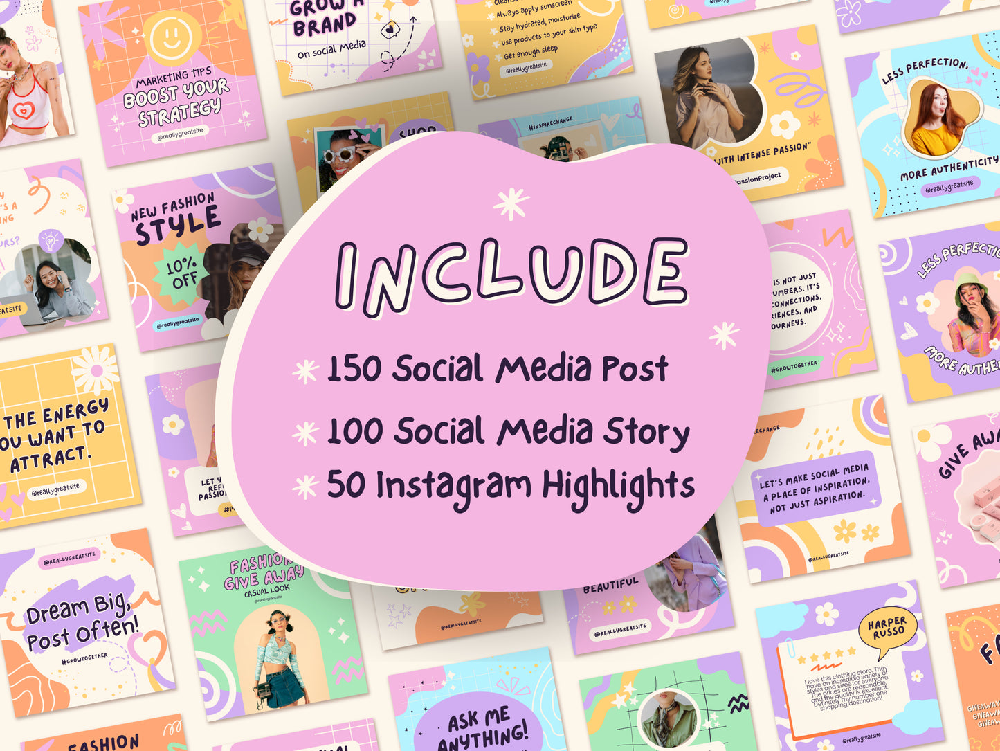 300 Pastel Rainbow Canva Social Media Templates for Posts, Stories, and Highlights