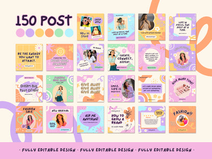 300 Pastel Rainbow Canva Social Media Templates for Posts, Stories, and Highlights