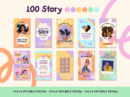 300 Pastel Rainbow Canva Social Media Templates for Posts, Stories, and Highlights