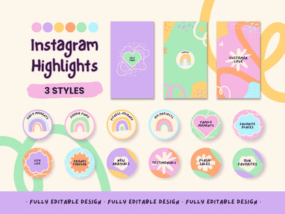 300 Pastel Rainbow Canva Social Media Templates for Posts, Stories, and Highlights