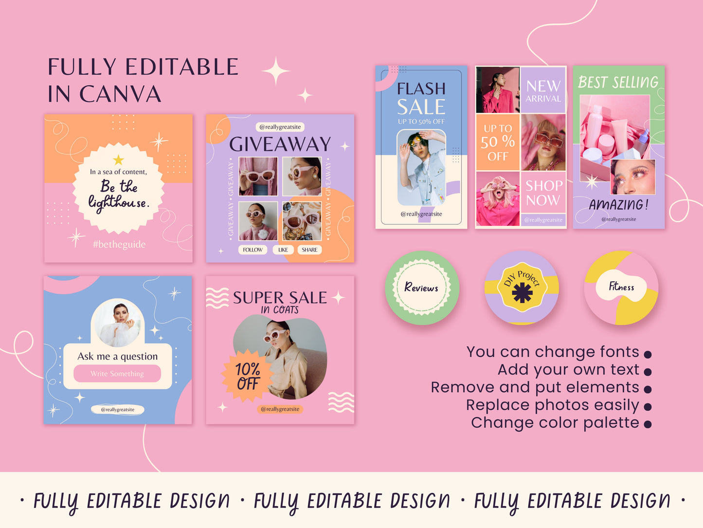 300 Bright Canva Templates Colorful Instagram Posts Pastel Templates Instagram Highlights Social Media Canva Templates Vibrant IG Templates