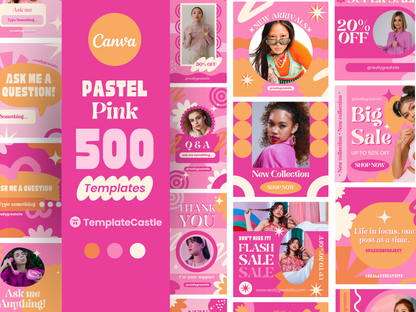 500 Pink Pastel Social Media Templates Canva IG Templates Pink Instagram Posts Pink Instagram Stories Instagram Highlights IG Posts