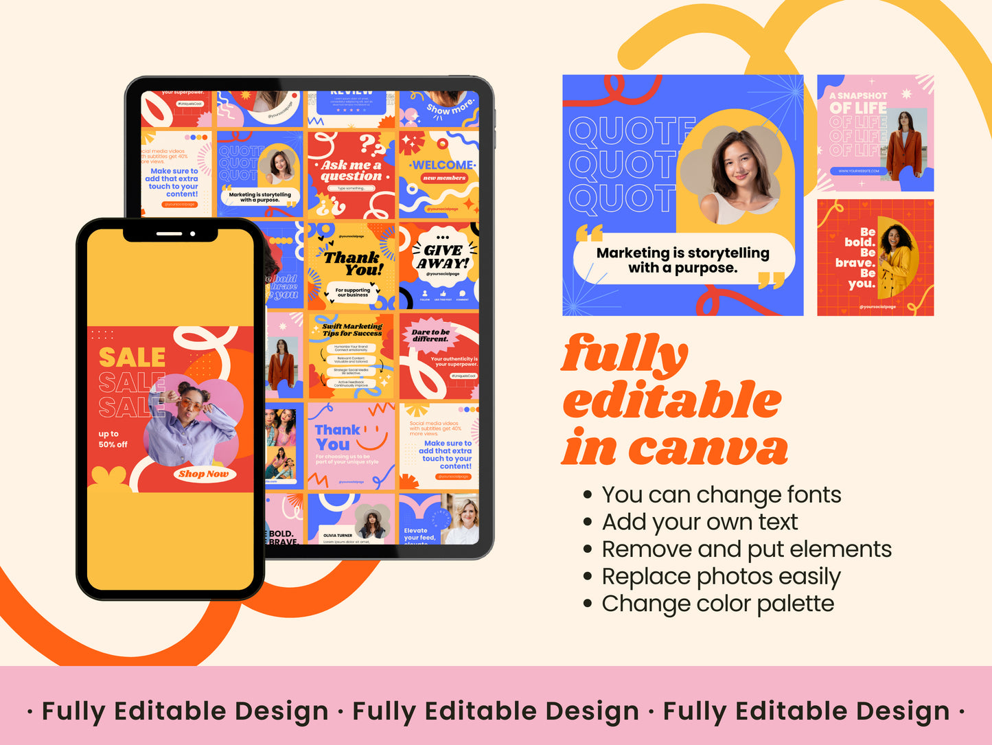 70 Playful Instagram Canva Template Pack Bright Instagram Post Colorful Posts for Small Business Modern Marketing