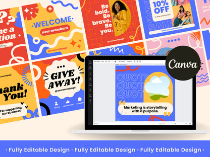 70 Playful Instagram Canva Template Pack Bright Instagram Post Colorful Posts for Small Business Modern Marketing