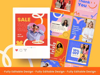 70 Playful Instagram Canva Template Pack Bright Instagram Post Colorful Posts for Small Business Modern Marketing