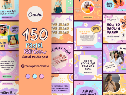 150 Pastel Rainbow Canva Posts for Instagram Fashion Influencers Digital Marketing Templates, IG Instagram Posts, Post for Content Creators