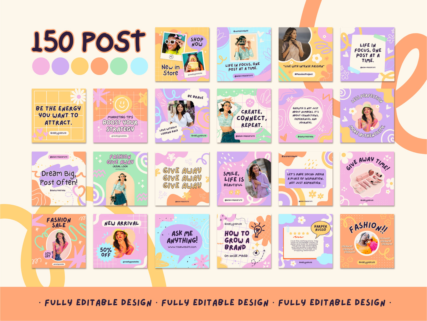 150 Pastel Rainbow Canva Posts for Instagram Fashion Influencers Digital Marketing Templates, IG Instagram Posts, Post for Content Creators