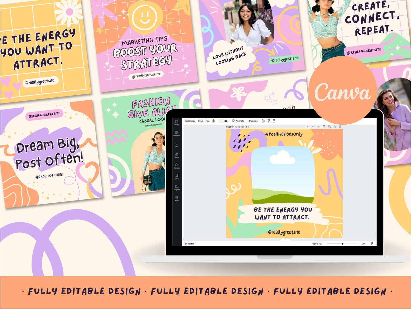 150 Pastel Rainbow Canva Posts for Instagram Fashion Influencers Digital Marketing Templates, IG Instagram Posts, Post for Content Creators