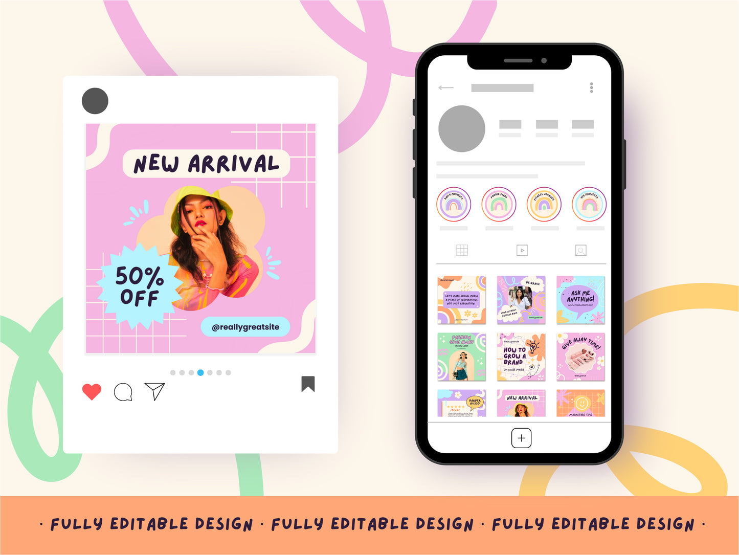 150 Pastel Rainbow Canva Posts for Instagram Fashion Influencers Digital Marketing Templates, IG Instagram Posts, Post for Content Creators