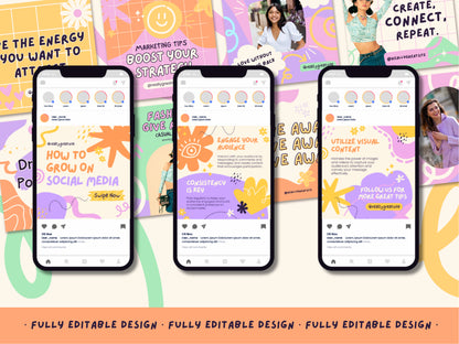 150 Pastel Rainbow Canva Posts for Instagram Fashion Influencers Digital Marketing Templates, IG Instagram Posts, Post for Content Creators