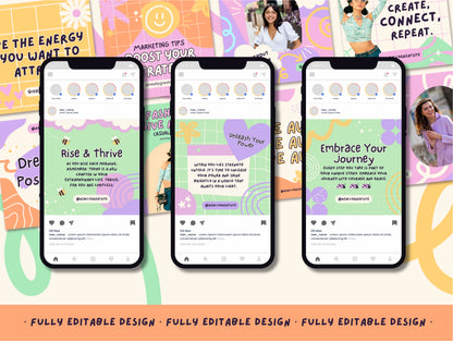 150 Pastel Rainbow Canva Posts for Instagram Fashion Influencers Digital Marketing Templates, IG Instagram Posts, Post for Content Creators