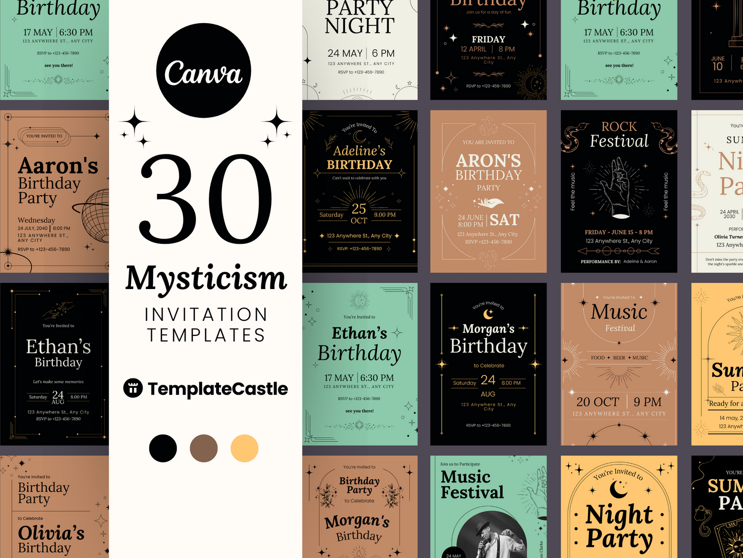 30 Invitation Templates, Editable Canva Invitations Bundle Birthdays Invitations Weddings Invitations Festivals Invitations Art Events