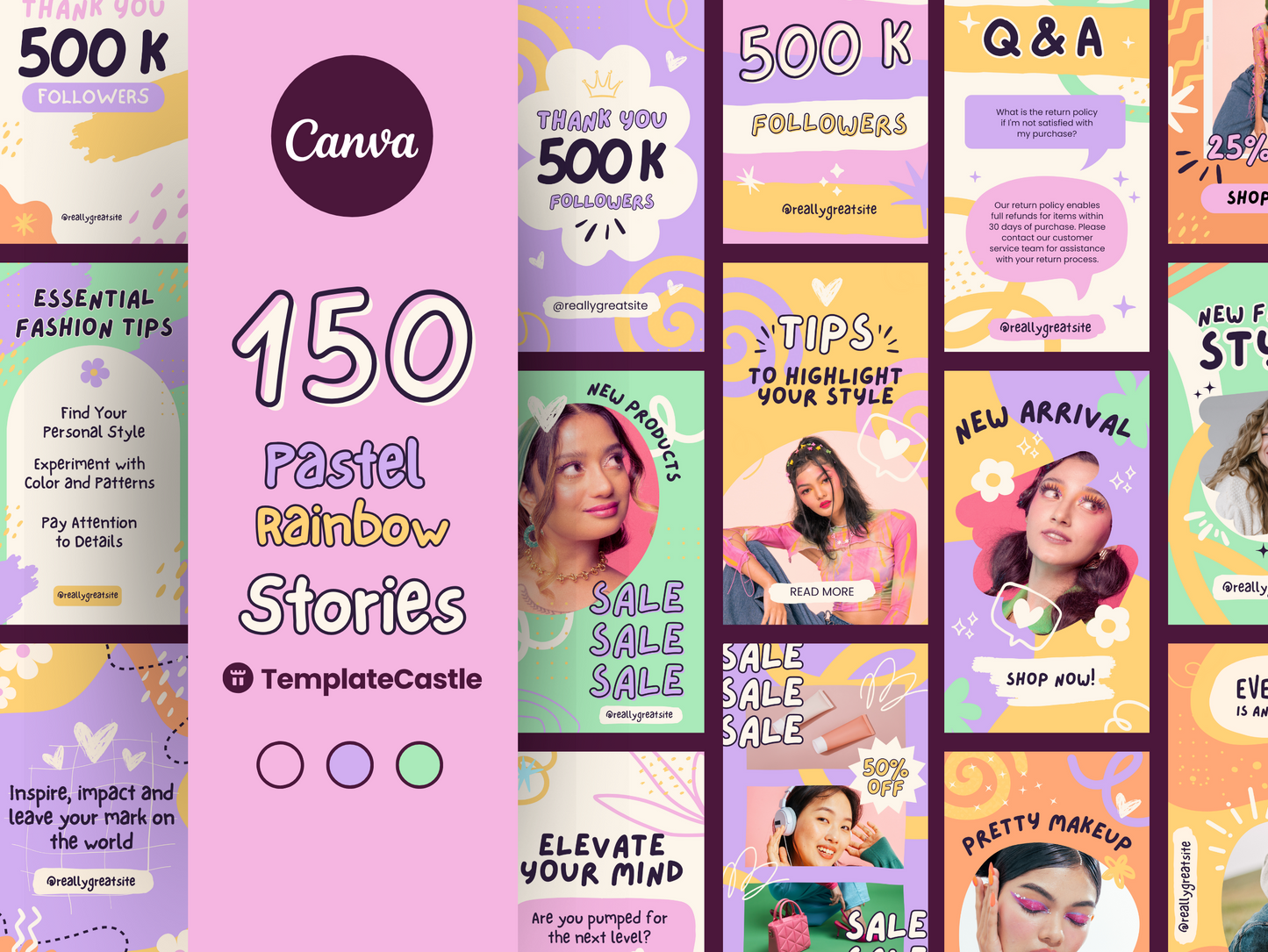 150 Pastel Rainbow IG Story Templates - Editable Fashion Stories & Content Creator Canva Templates for Bright Instagram Branding