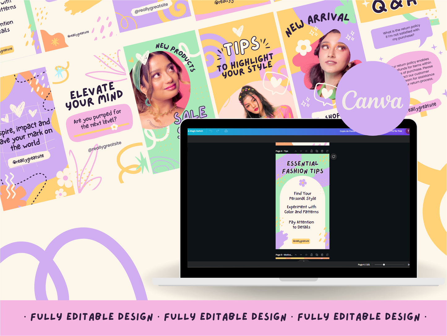 150 Pastel Rainbow IG Story Templates - Editable Fashion Stories & Content Creator Canva Templates for Bright Instagram Branding