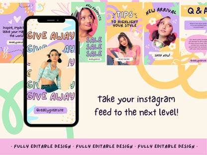 150 Pastel Rainbow IG Story Templates - Editable Fashion Stories & Content Creator Canva Templates for Bright Instagram Branding