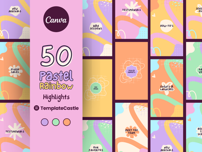 50 Pastel Rainbow Instagram Highlight Templates Editable Canva Story Covers Instagram Templates, Pastel Highlights Covers y2k Aesthetic