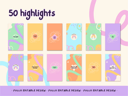 50 Pastel Rainbow Instagram Highlight Templates Editable Canva Story Covers Instagram Templates, Pastel Highlights Covers y2k Aesthetic