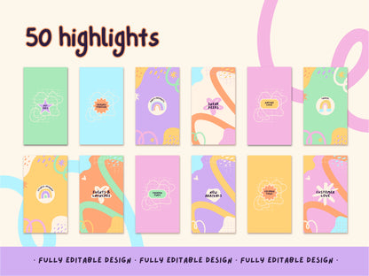 50 Pastel Rainbow Instagram Highlight Templates Editable Canva Story Covers Instagram Templates, Pastel Highlights Covers y2k Aesthetic