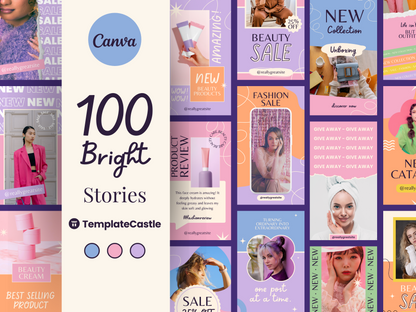 100 Bright Instagram Story Templates for Fashion Pastel Templates for IG Business Colorful Canva Templates for Content Creators