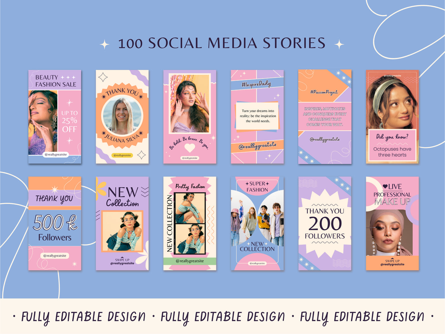 100 Bright Instagram Story Templates for Fashion Pastel Templates for IG Business Colorful Canva Templates for Content Creators