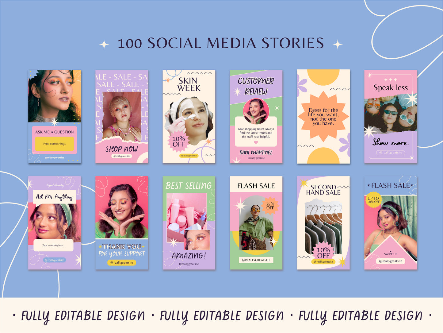 100 Bright Instagram Story Templates for Fashion Pastel Templates for IG Business Colorful Canva Templates for Content Creators