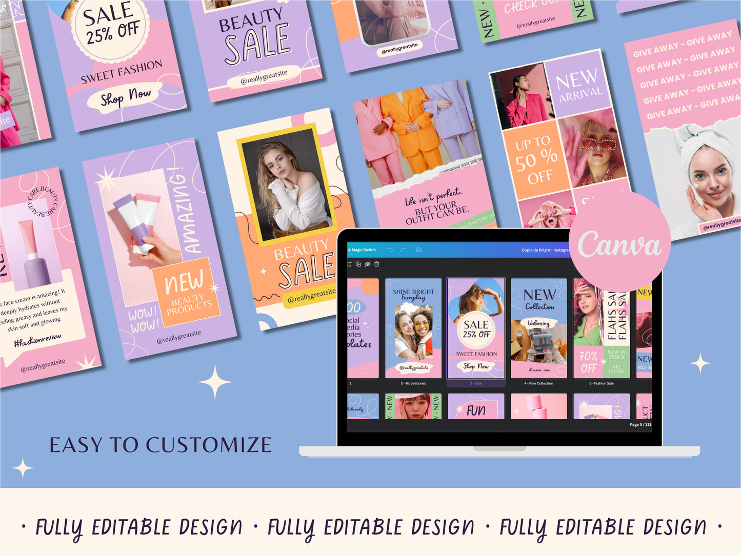 100 Bright Instagram Story Templates for Fashion Pastel Templates for IG Business Colorful Canva Templates for Content Creators