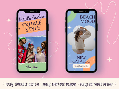 100 Bright Instagram Story Templates for Fashion Pastel Templates for IG Business Colorful Canva Templates for Content Creators