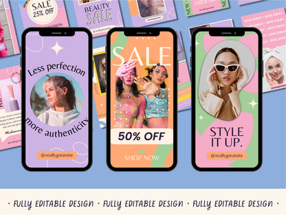 100 Bright Instagram Story Templates for Fashion Pastel Templates for IG Business Colorful Canva Templates for Content Creators