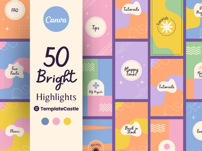 50 Instagram Highlights Templates Pastel Story Covers Editable Bright Templates for Branding Social Media Highlights