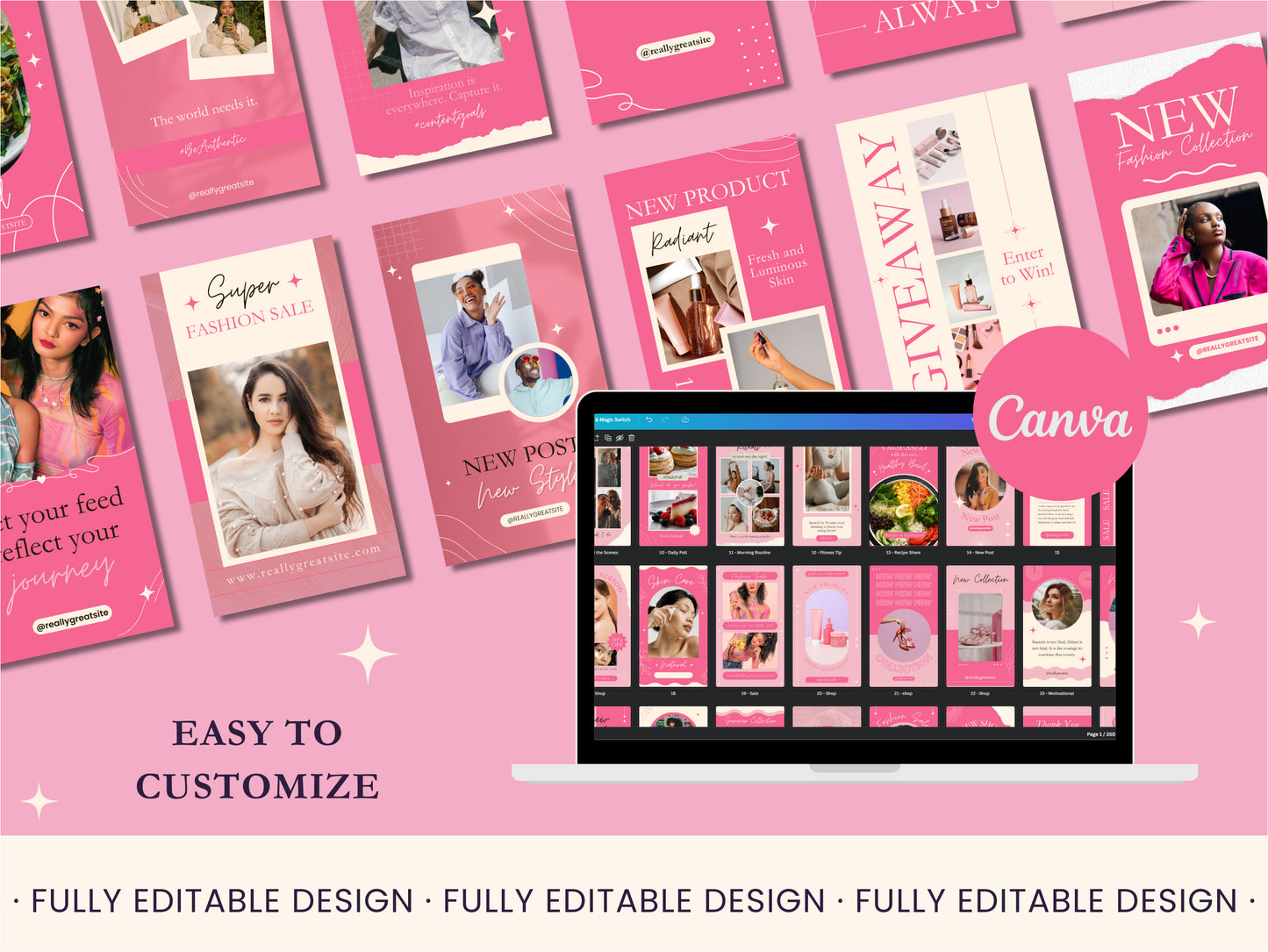 350 Stories Social Media Canva Templates Story Cover Instagram Fully Editable Social Media Stories Marketing Pastel Color Stories Ideas