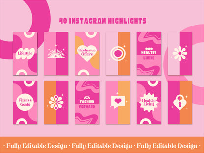 40 Instagram Highlights Templates Canvas Social Media Posts IG Highlights Pastel Pink  Editable Canva Templates Instagram Posts Media