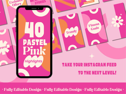 40 Instagram Highlights Templates Canvas Social Media Posts IG Highlights Pastel Pink  Editable Canva Templates Instagram Posts Media