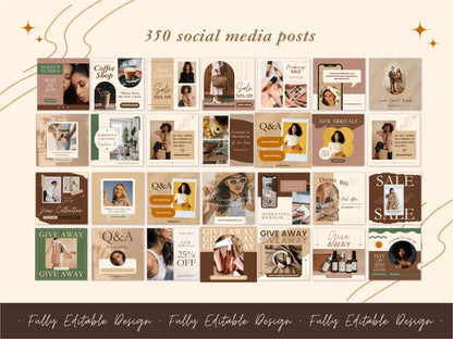 350 Social Media Posts Canva Templates  Neutral Tone Editable Canva Template Post Neutral Style Social Media Template