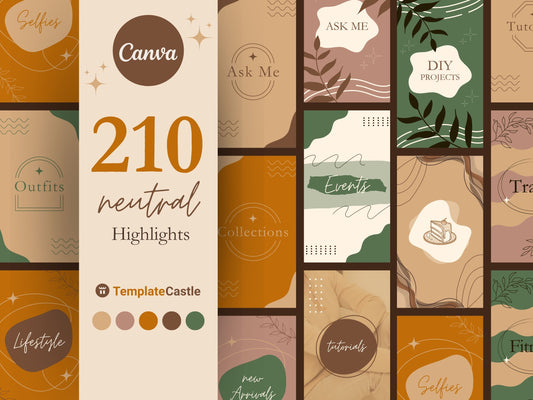 210 Instagram Highlight Covers Neutral Template Canva Social Media High Lighters Minimalist Fully Editable Instagram Highlights Icons Beige