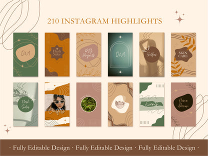 210 Instagram Highlight Covers Neutral Template Canva Social Media High Lighters Minimalist Fully Editable Instagram Highlights Icons Beige