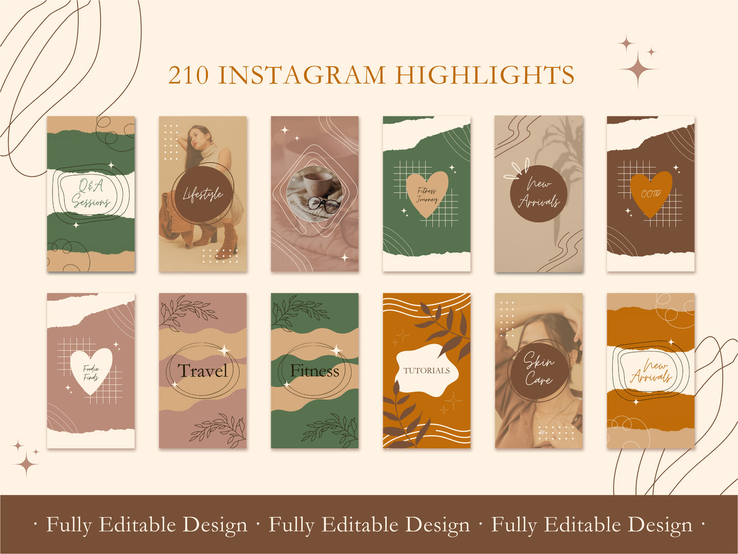 210 Instagram Highlight Covers Neutral Template Canva Social Media High Lighters Minimalist Fully Editable Instagram Highlights Icons Beige