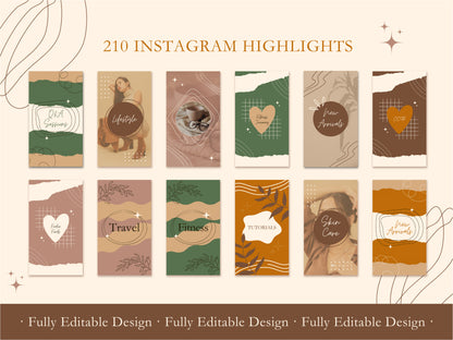 210 Instagram Highlight Covers Neutral Template Canva Social Media High Lighters Minimalist Fully Editable Instagram Highlights Icons Beige